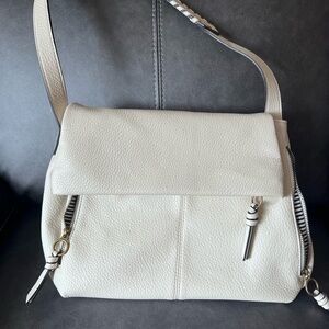 Cream colored Leather Shoulder Bag - Women's Carry-All